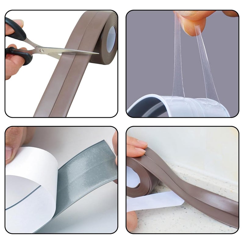Begino Waterproof Caulk Tape Sealant Strip, 1.5" W x 10.5'L PVC Sealing Tapes for Kitchen Bathroom Bathtub Countertop Toilet Sink (Brown) - Image 5